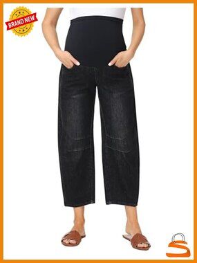 Foucome Maternity Over Belly Barrel Jeans Stretchy Denim